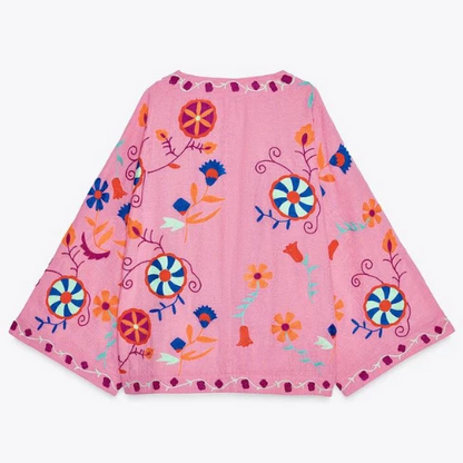 PINK EMBROIDERED KAFTAN KIMONO JACKET