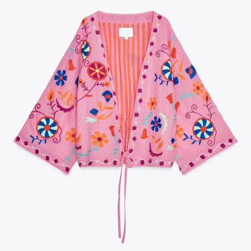 PINK EMBROIDERED KAFTAN KIMONO JACKET