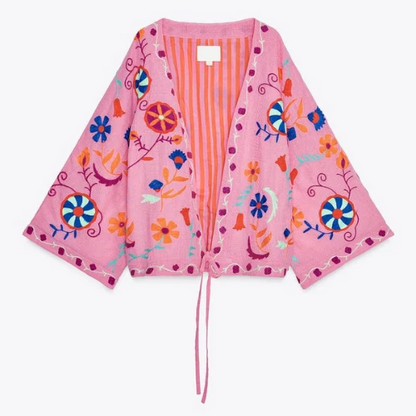 PINK EMBROIDERED KAFTAN KIMONO JACKET