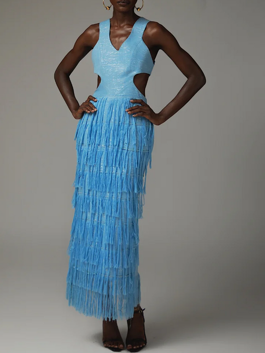 Hanging Yarn Deep Neckline Dress