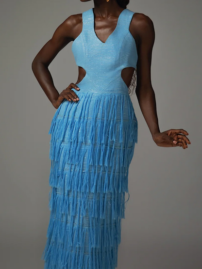 Hanging Yarn Deep Neckline Dress
