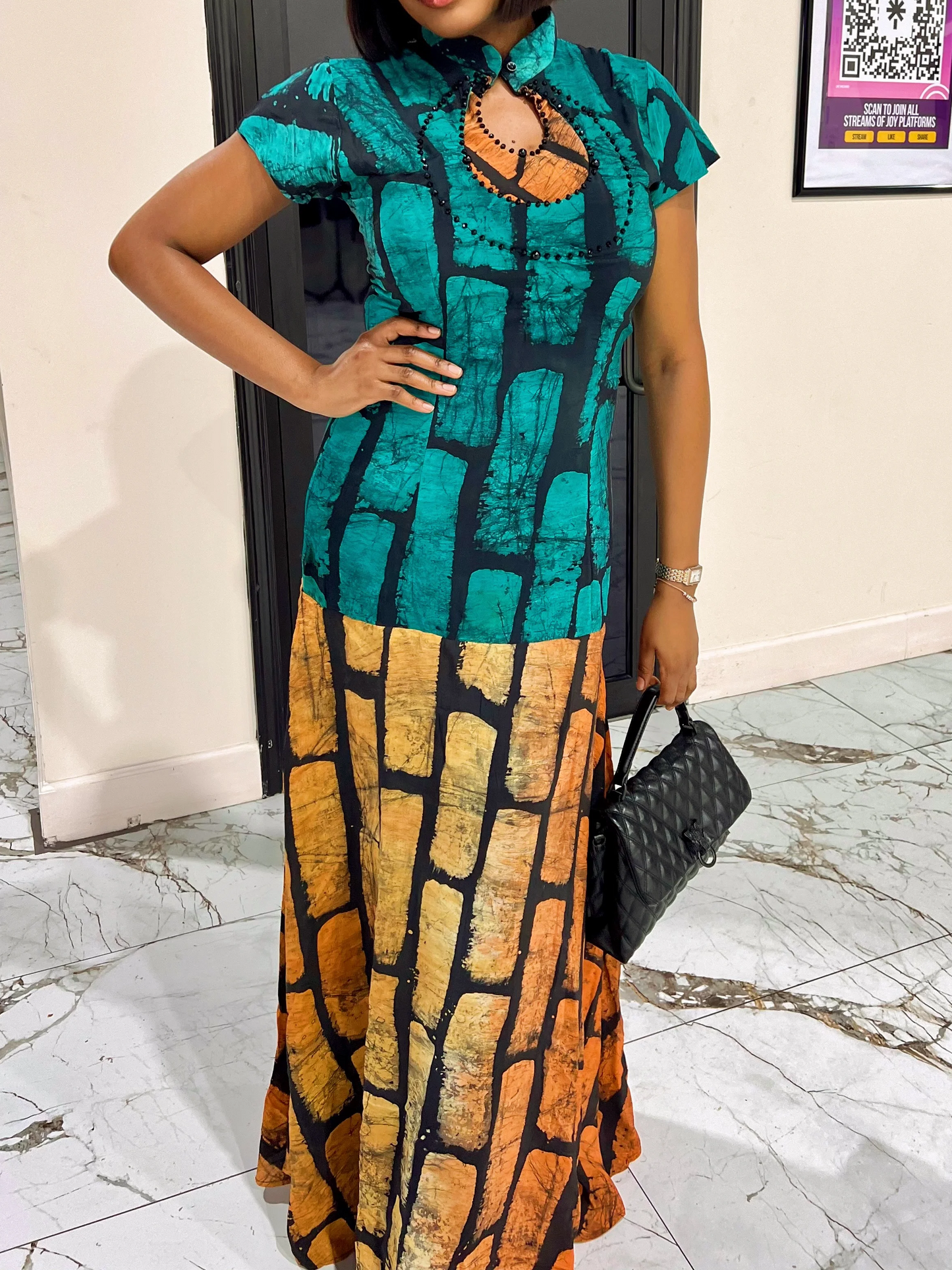 Print High Neck Maxi Dress