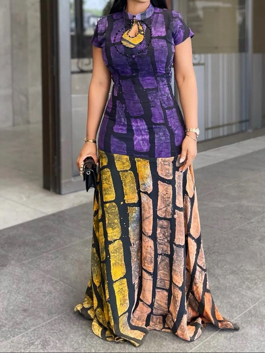 Print High Neck Maxi Dress