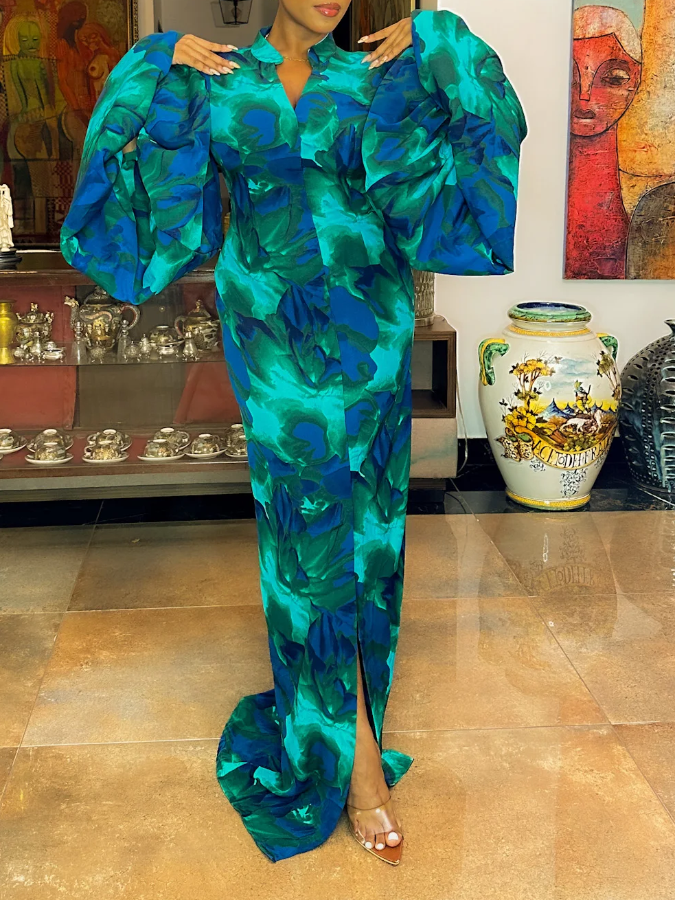 Dress In Navy Blue/Green