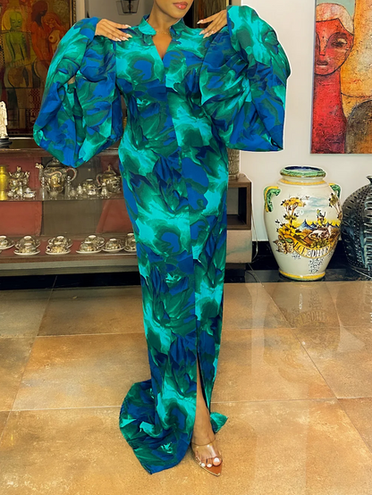 Dress In Navy Blue/Green