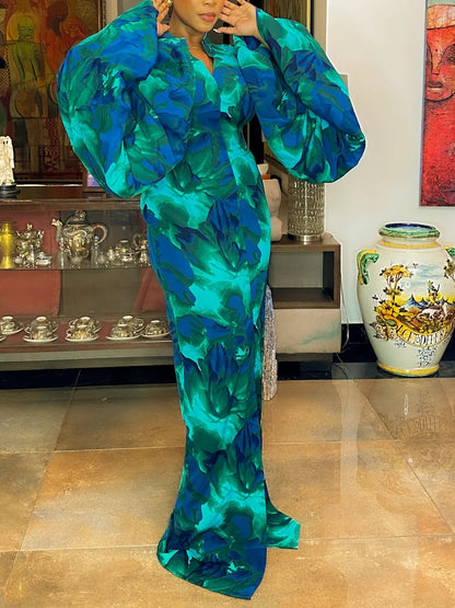 Dress In Navy Blue/Green