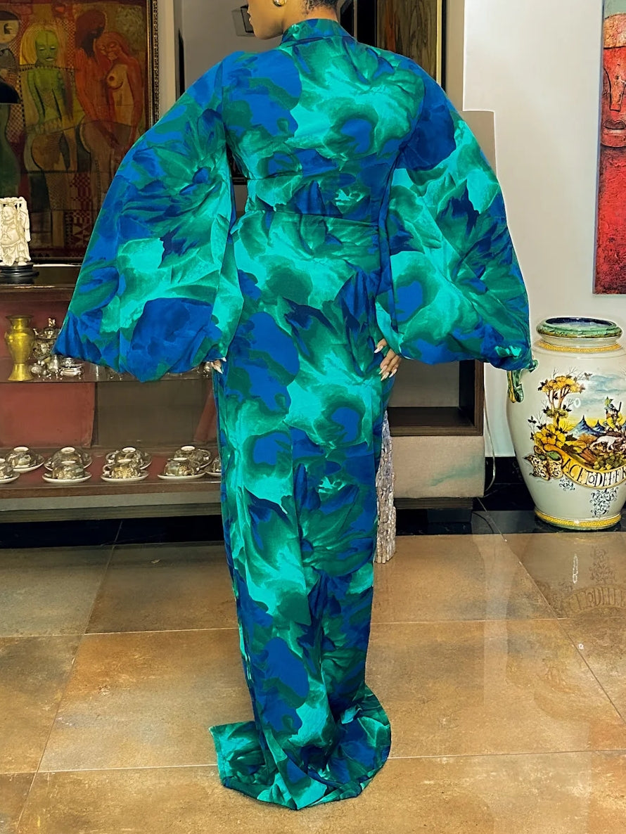 Dress In Navy Blue/Green