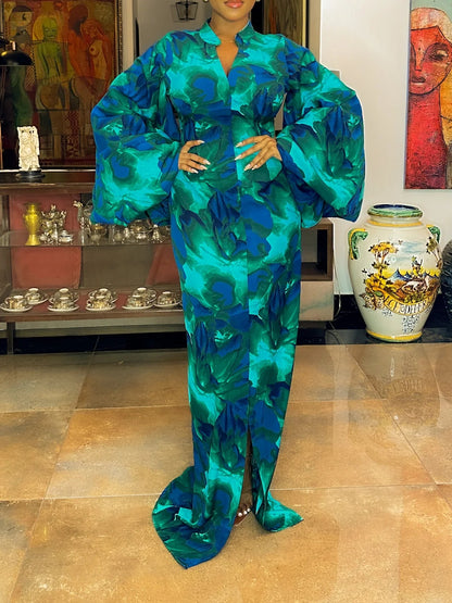 Dress In Navy Blue/Green