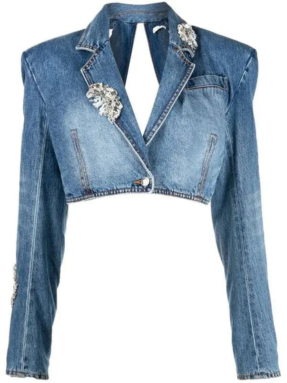 Crystal-embellished Denim Jacket