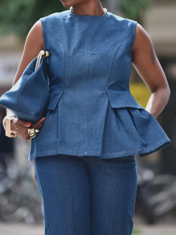 Backless Denim Hundred Flowers Two-piece Set