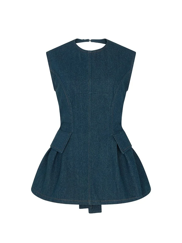 Backless Denim Hundred Flowers Two-piece Set