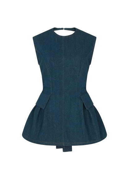 Backless Denim Hundred Flowers Two-piece Set