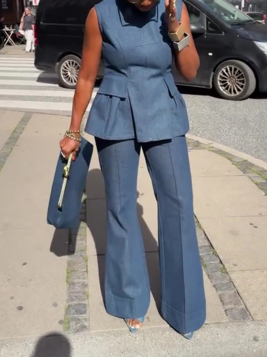 Backless Denim Hundred Flowers Two-piece Set