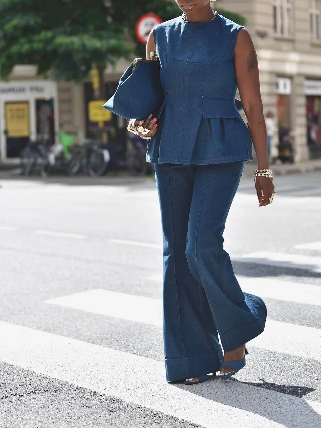 Backless Denim Hundred Flowers Two-piece Set