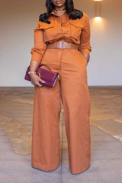 Solid Wide-Leg Cargo Jumpsuit