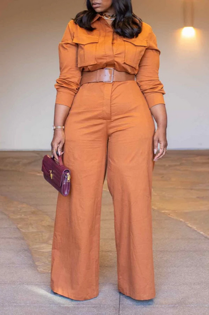 Solid Wide-Leg Cargo Jumpsuit