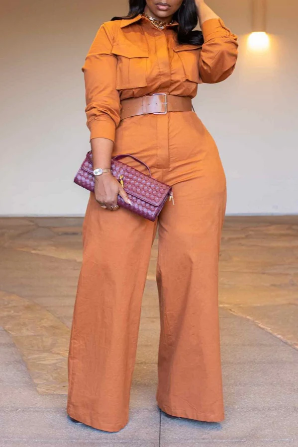 Solid Wide-Leg Cargo Jumpsuit
