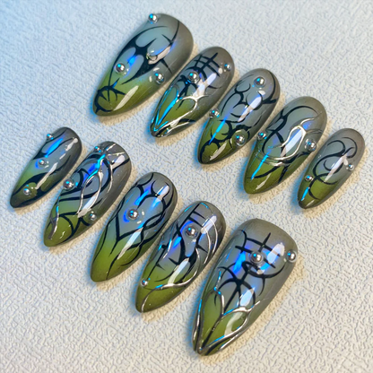 Custom Black Strokes Press On Nails