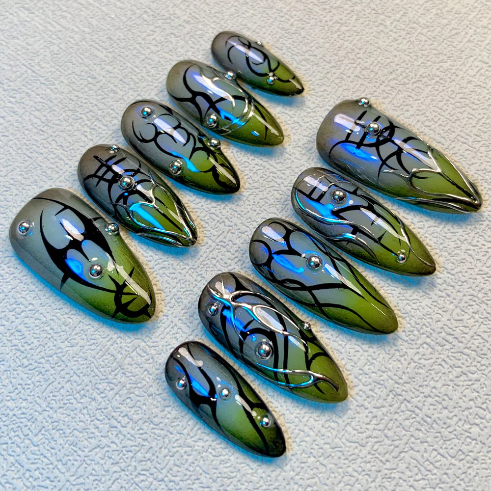 Custom Black Strokes Press On Nails