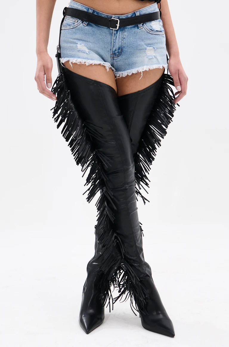 BLACK STILETTO WESTERN CHAP BOOT