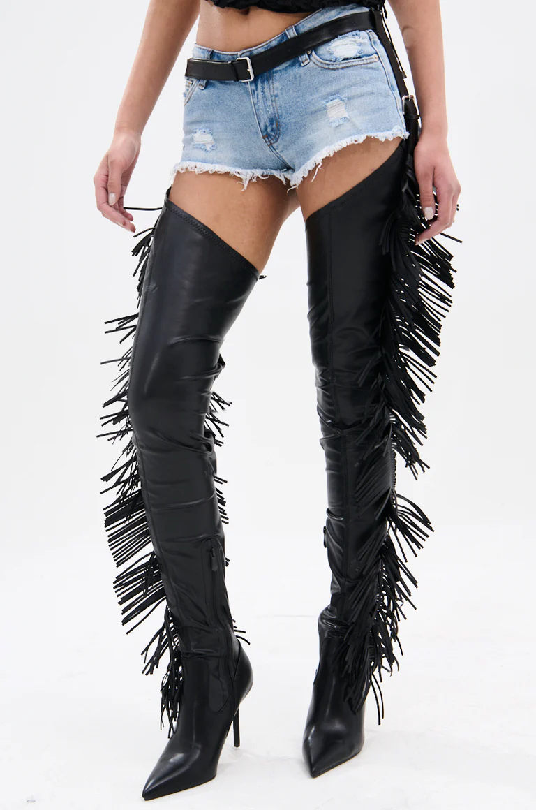 BLACK STILETTO WESTERN CHAP BOOT