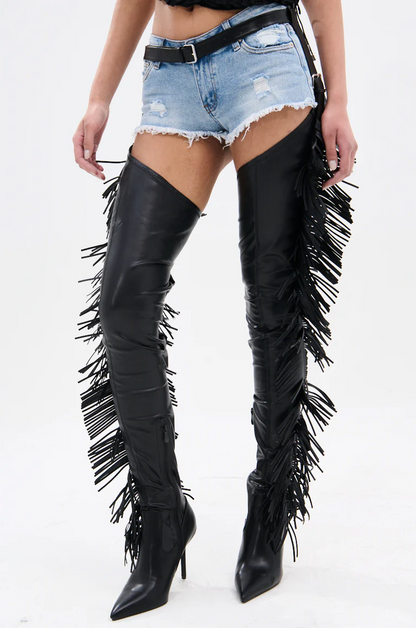 BLACK STILETTO WESTERN CHAP BOOT