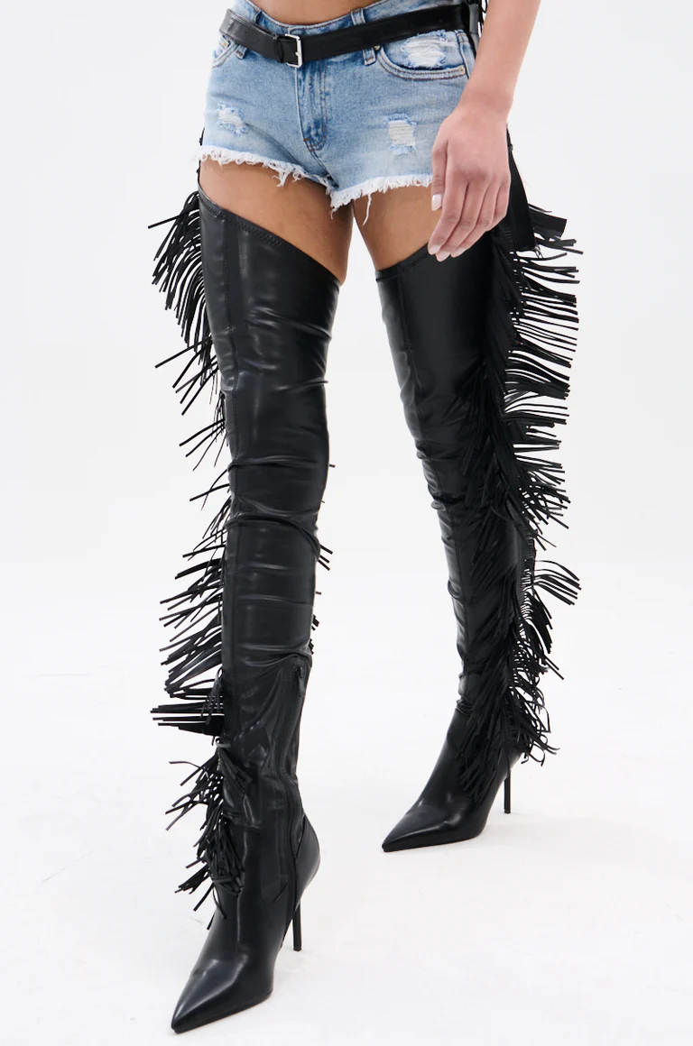 BLACK STILETTO WESTERN CHAP BOOT
