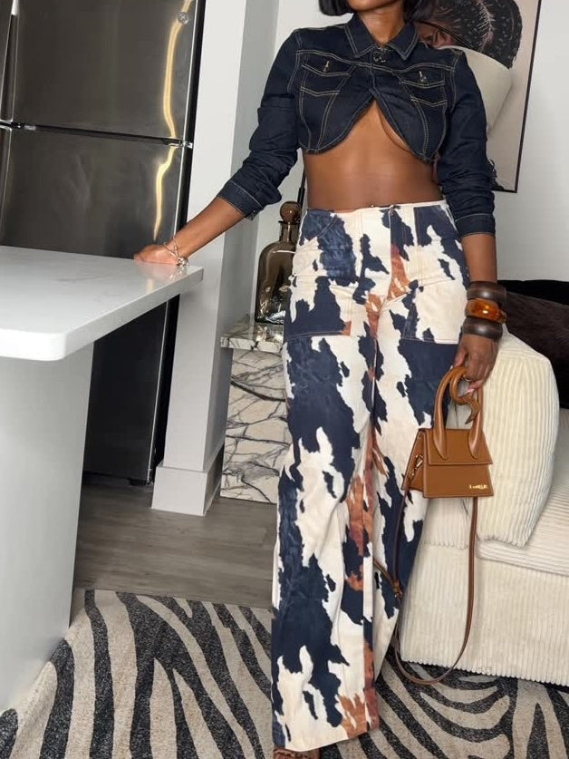 Multi Colour Print Straight Leg Pants