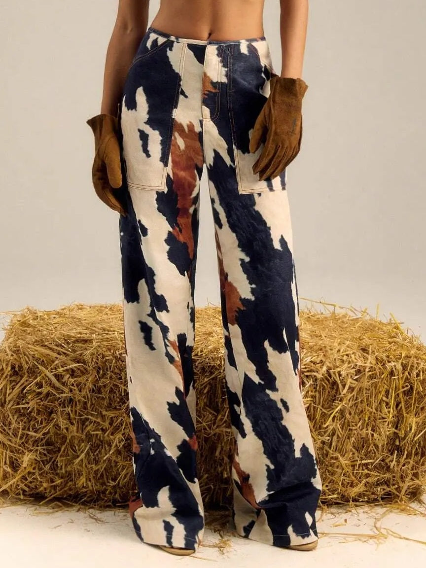 Multi Colour Print Straight Leg Pants