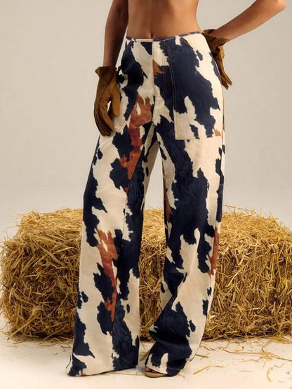 Multi Colour Print Straight Leg Pants