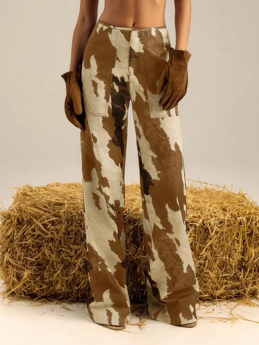 Multi Colour Print Straight Leg Pants