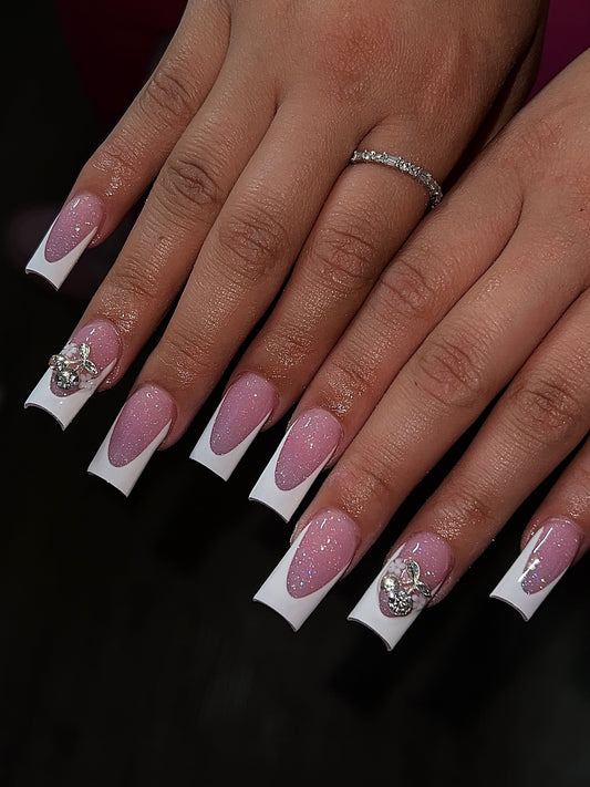 Pink And White Press On Nails