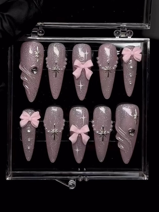 Pink Bow Press On Nails