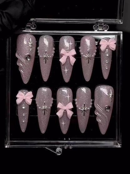 Pink Bow Press On Nails