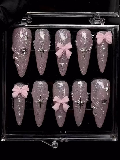 Pink Bow Press On Nails