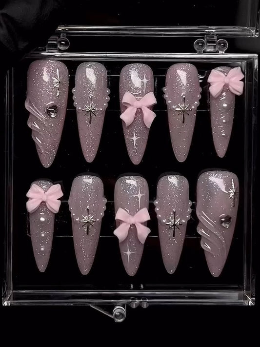 Pink Bow Press On Nails