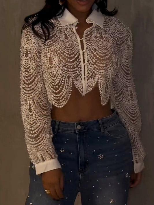 Floral Couture Blouse With Pearl Trim
