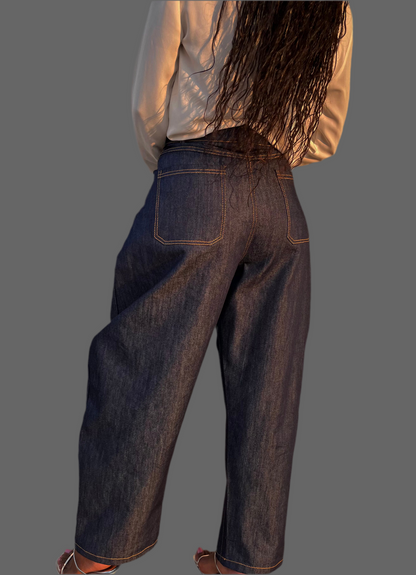 Denim Whipstitching Metallic Wide Leg Barrel Jeans