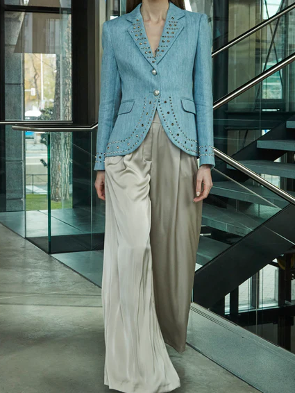 DENIM STUDDED BLAZER