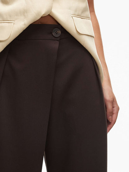 Tailored Wrap Waistband Wide Leg Trouser In Chocolate