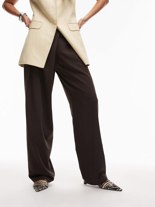 Tailored Wrap Waistband Wide Leg Trouser In Chocolate