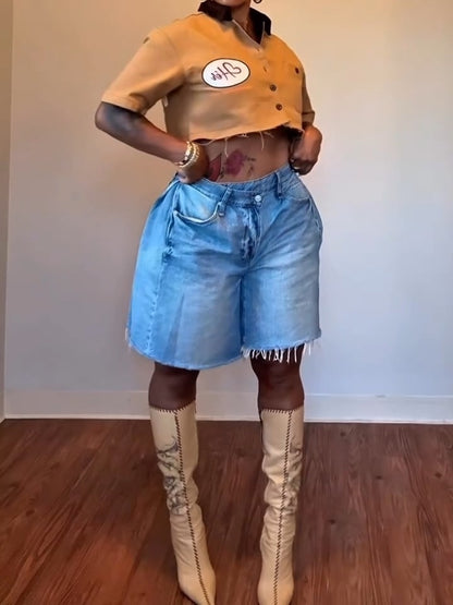 Letter Print Cropped Shirt