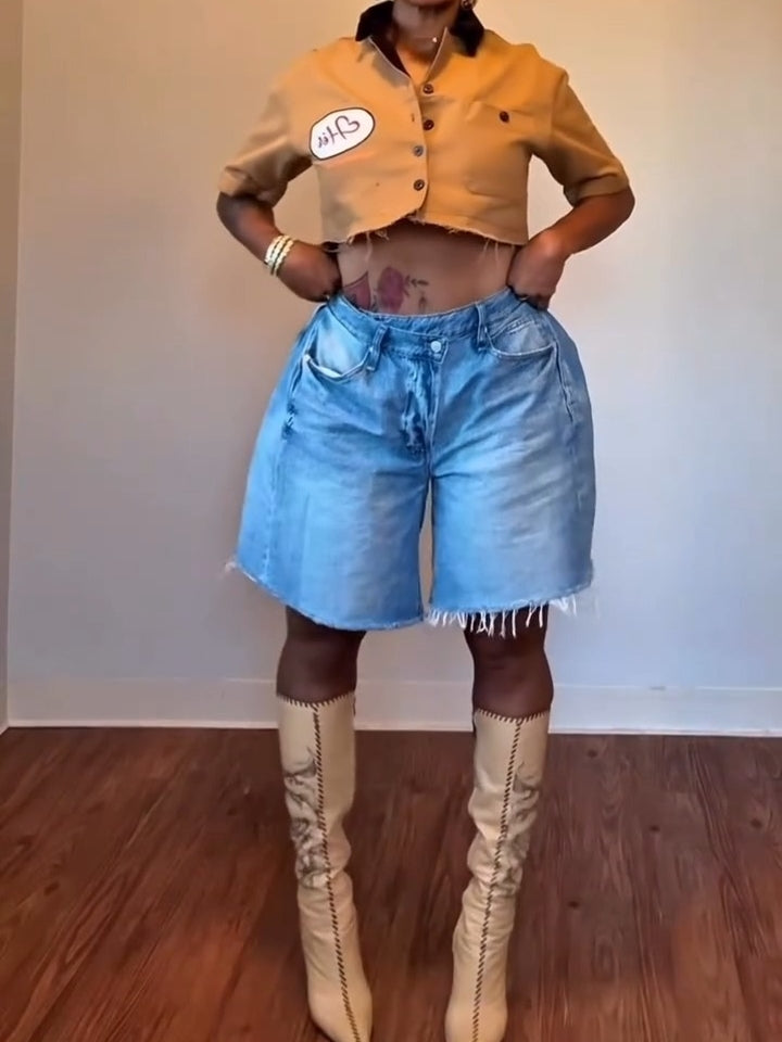 Letter Print Cropped Shirt