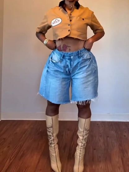 Letter Print Cropped Shirt