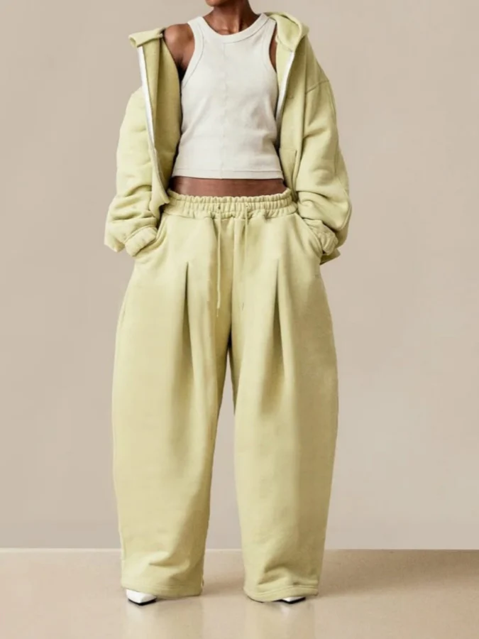 Hooded Solid Color Zipper Suit