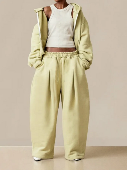 Hooded Solid Color Zipper Suit