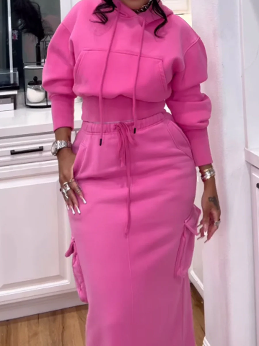 Women's Fashion Hooded Pockets Two Pieces Set