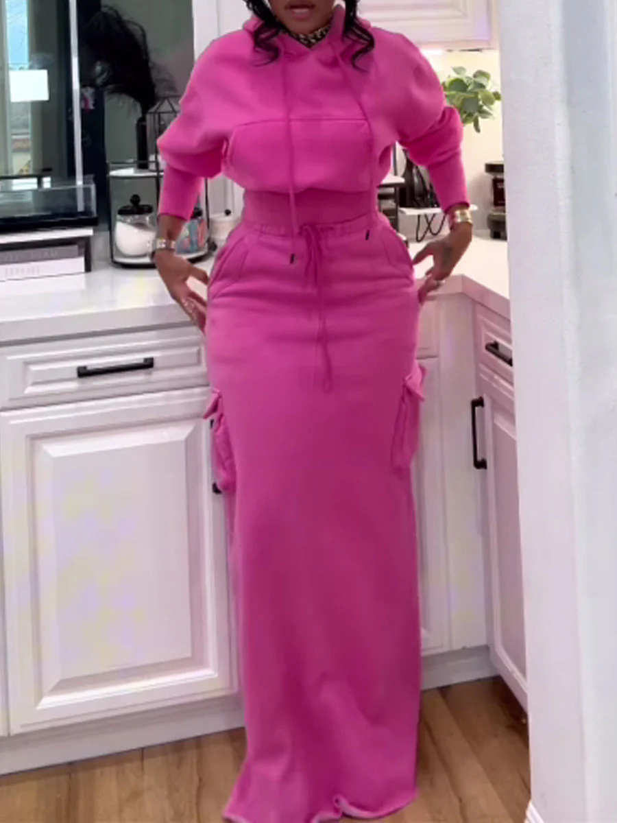 Women's Fashion Hooded Pockets Two Pieces Set