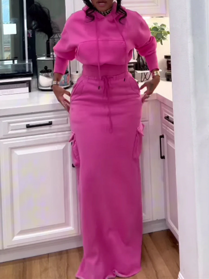 Women's Fashion Hooded Pockets Two Pieces Set