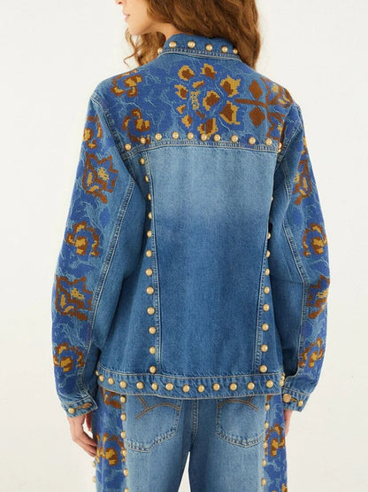 Studs Metal Denim Embroidered Suit
